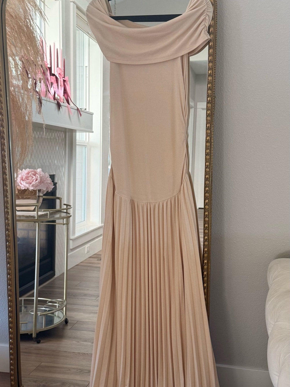 Lioness Off-Shoulder Pleated Maxi Dress Cream
